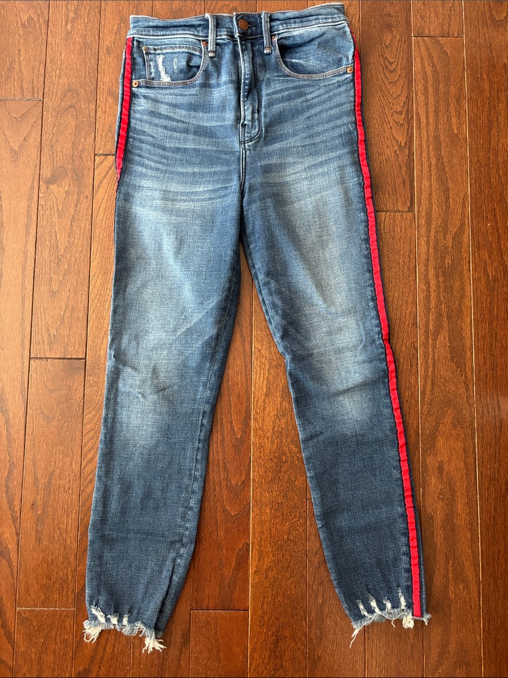 Abercrombie & Fitch Blue Denim Jeans with Red Side Stripe